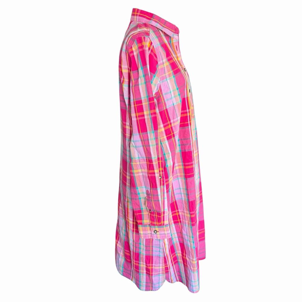 Ellen Orton Plaid Shirt Dress Pink M 74233 Preppy Prep Coastal Beach Colorful - Picture 6 of 13